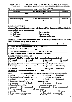 Đề khảo sát chất lượng học kì II môn Tiếng Anh Lớp 8 (Chương trình thí điểm) - Năm học 2018-2019